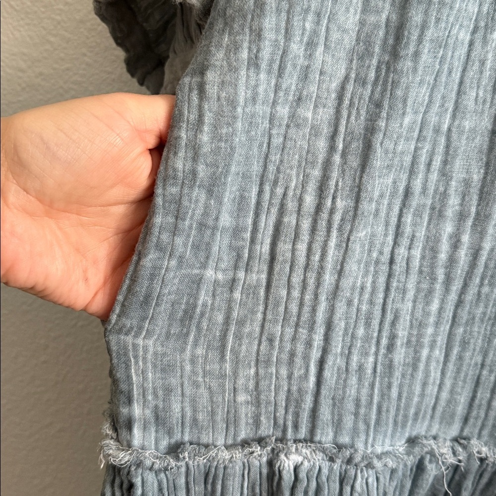 Natural Life Blue Crinkle Cotton Tiered Boho Dress Size S - Picture 5 of 10